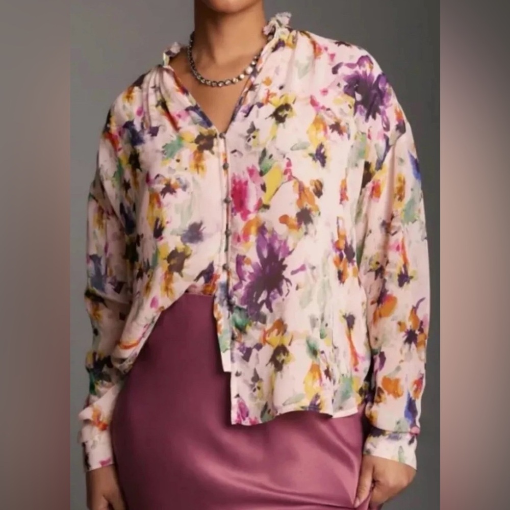 Pilcro by Anthropologie Pink Floral Button-Down Blouse - Size XS